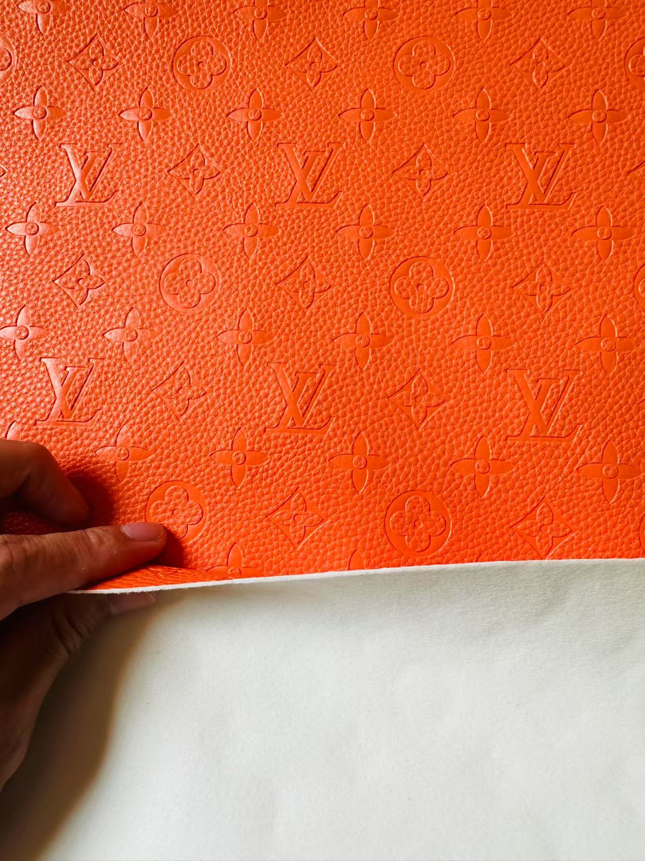 Fashion Embossed LV Crafting Leather Fabric For Handmade Bags ,Shoes and DIY Handicrafts By Yards (Orange)