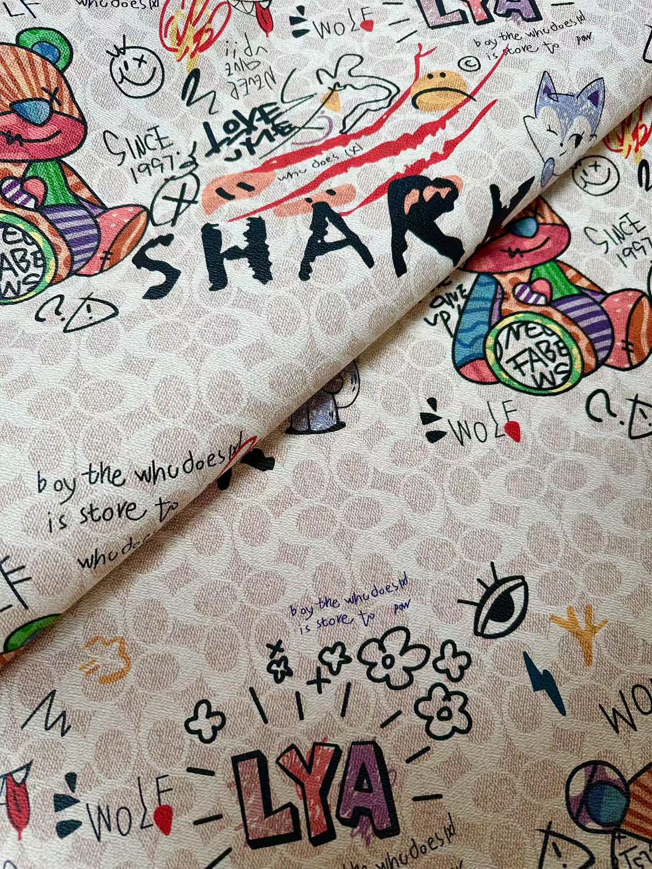 Classic Cartoon Coach Leather For Handmade Bag,Sneaker Upholstery Goods By Yard
