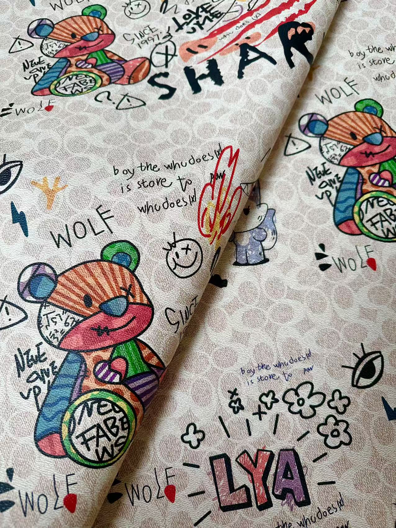 Classic Cartoon Coach Leather For Handmade Bag,Sneaker Upholstery Goods By Yard