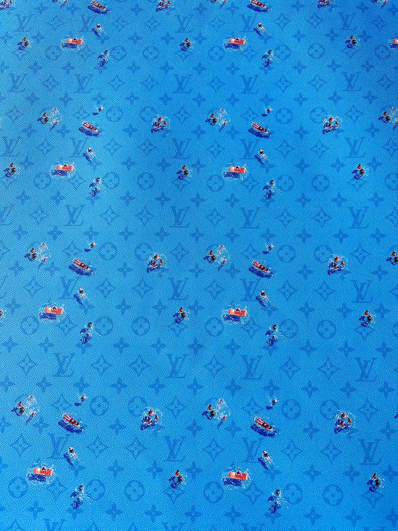 Craft Blue Swimming LV Leather Fabric For Handmade Shoes ,Bag ,Upholstery Goods By Yard