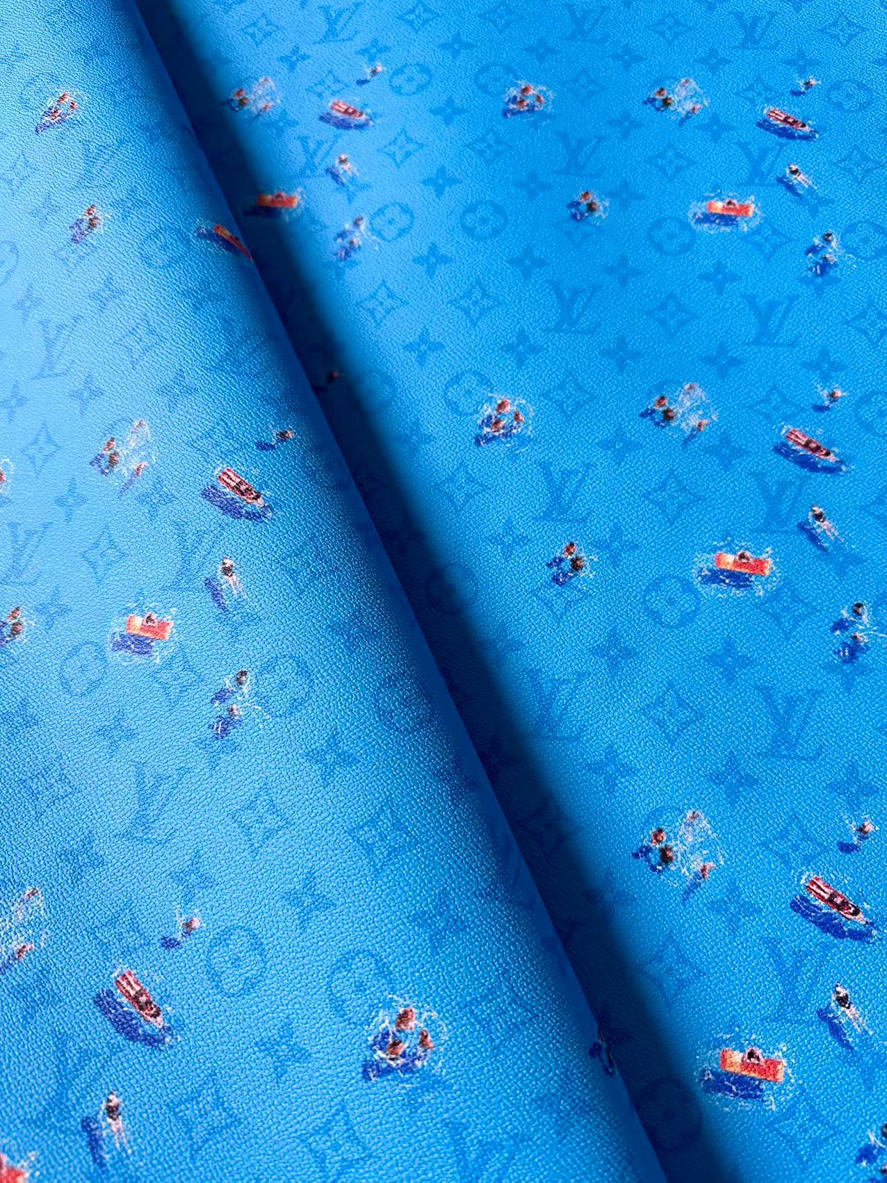 Craft Blue Swimming LV Leather Fabric For Handmade Shoes ,Bag ,Upholstery Goods By Yard