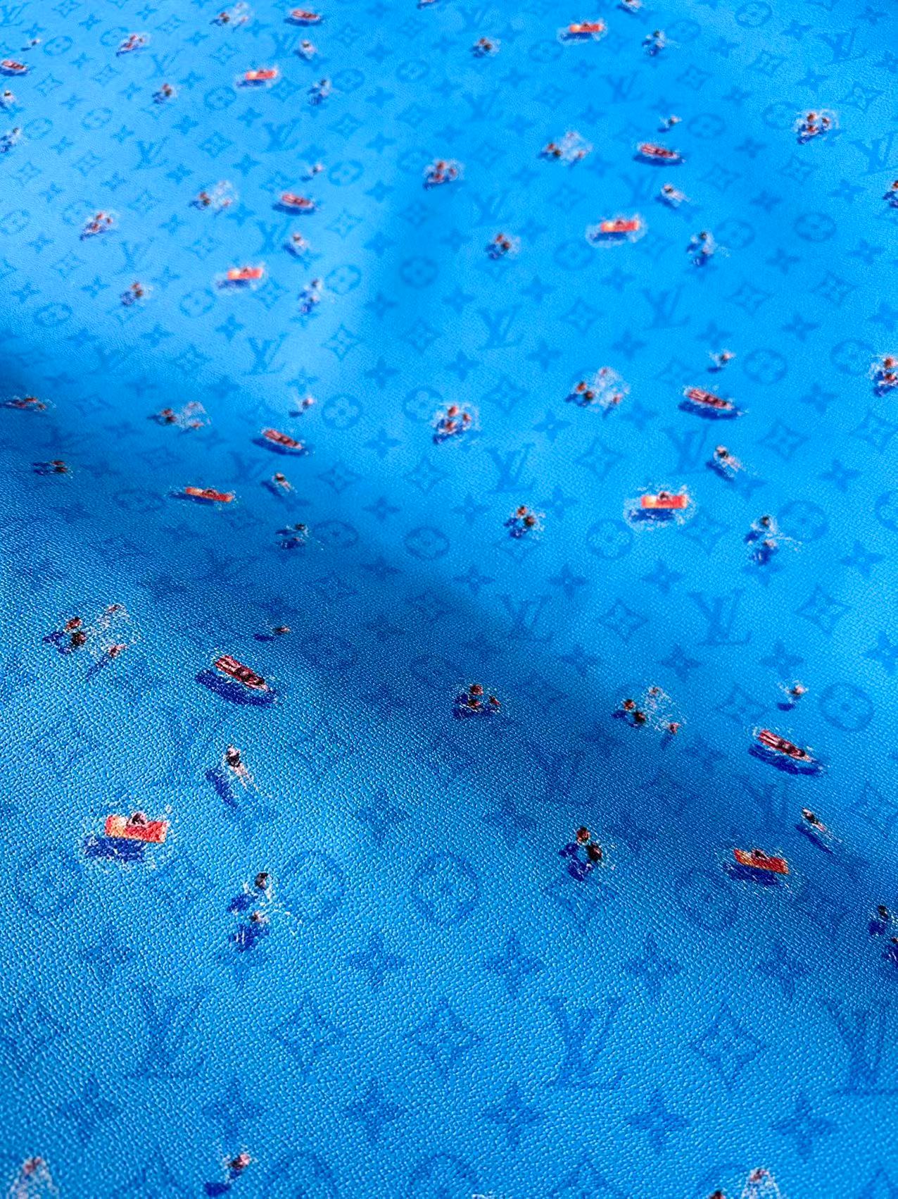 Craft Blue Swimming LV Leather Fabric For Handmade Shoes ,Bag ,Upholstery Goods By Yard