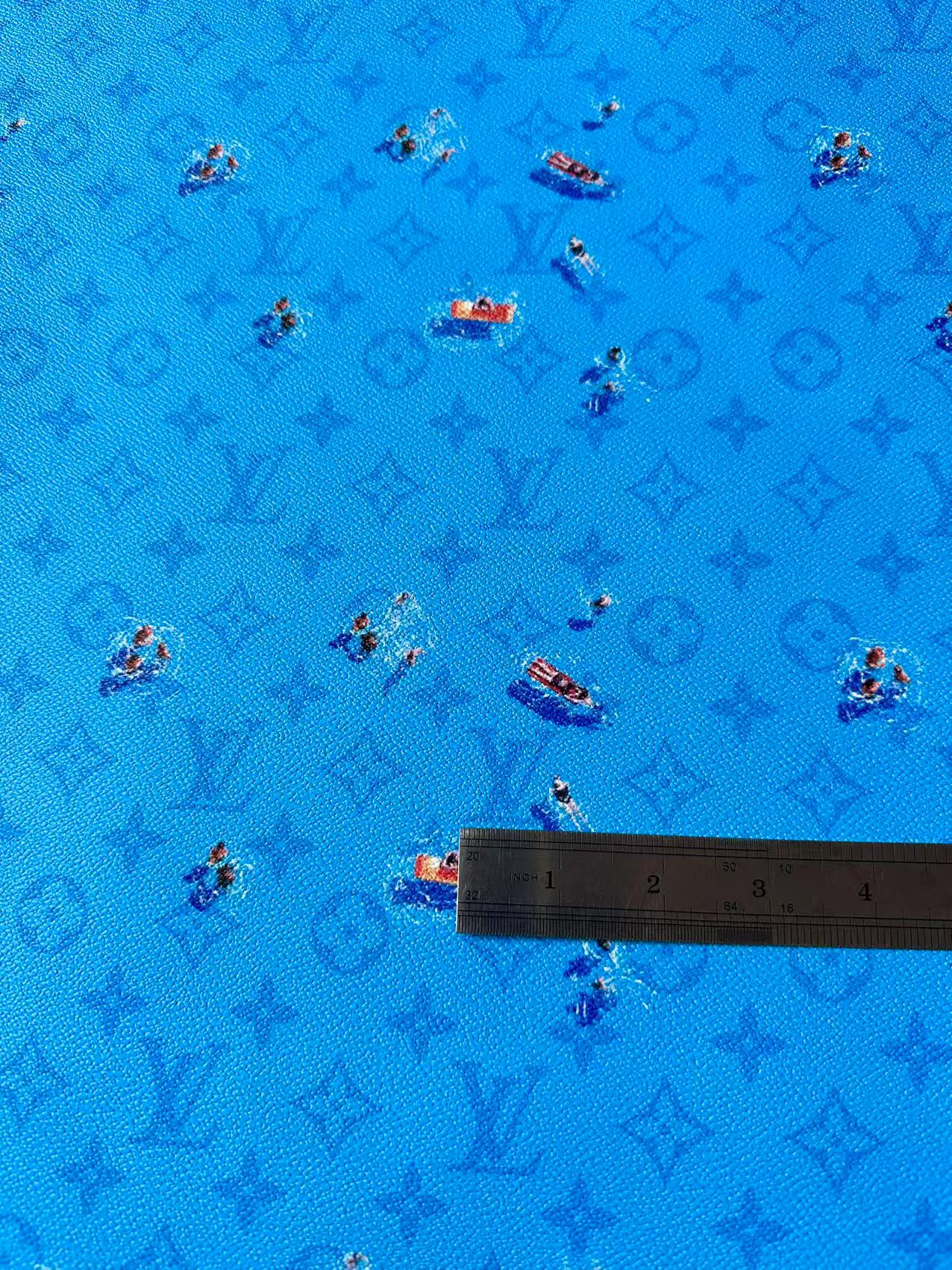 Craft Blue Swimming LV Leather Fabric For Handmade Shoes ,Bag ,Upholstery Goods By Yard