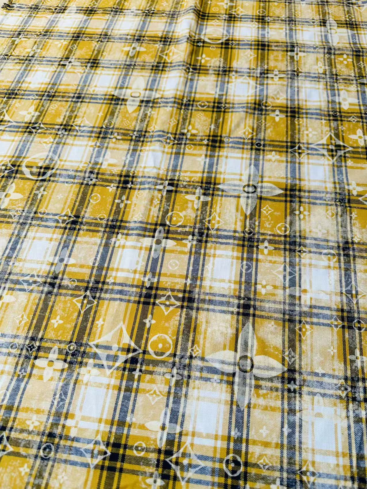 Craft 100% Cotton LV Yarn-dyed Plaid Shirt Fabric For Handmade Clothing,Shoes Goods By Yard (Yellow)
