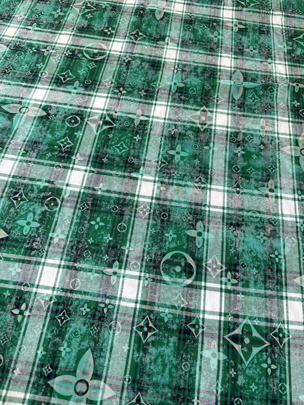 Craft 100% Cotton LV Yarn-dyed Plaid Shirt Fabric For Handmade Clothing,Shoes Goods By Yard (Green)