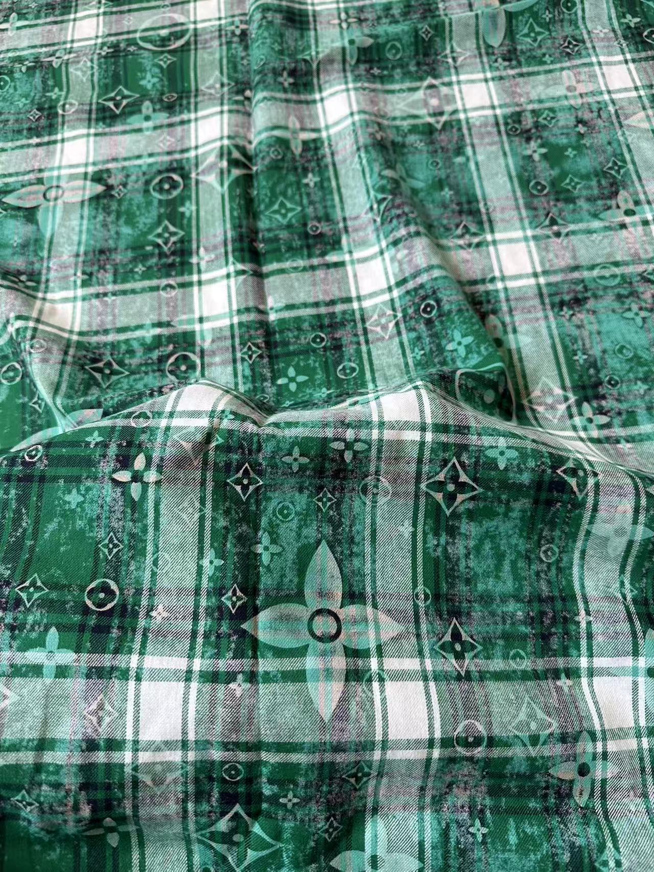 Craft 100% Cotton LV Yarn-dyed Plaid Shirt Fabric For Handmade Clothing,Shoes Goods By Yard (Green)