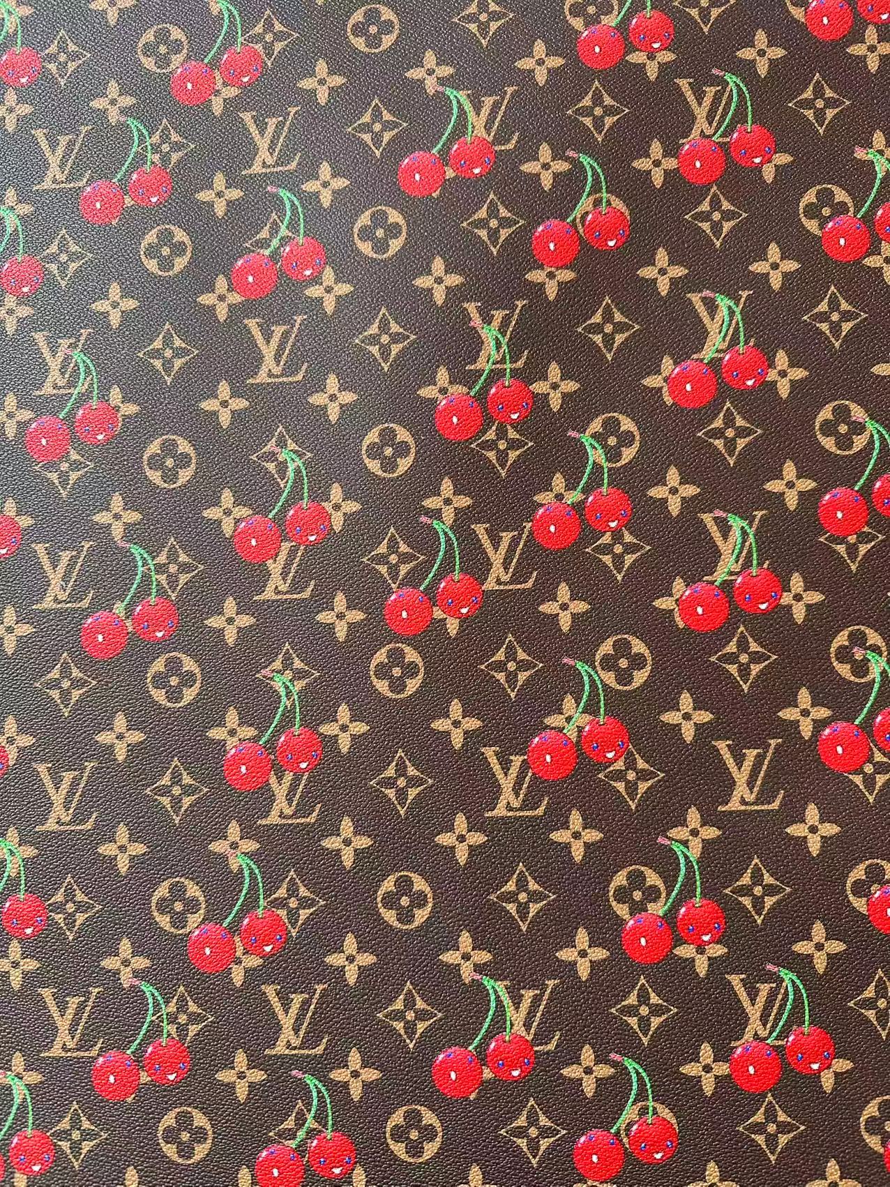 Fashion Cherry With LV Leather Fabric For Handmade shoes,Upholstery Handicraft Goods By Yard