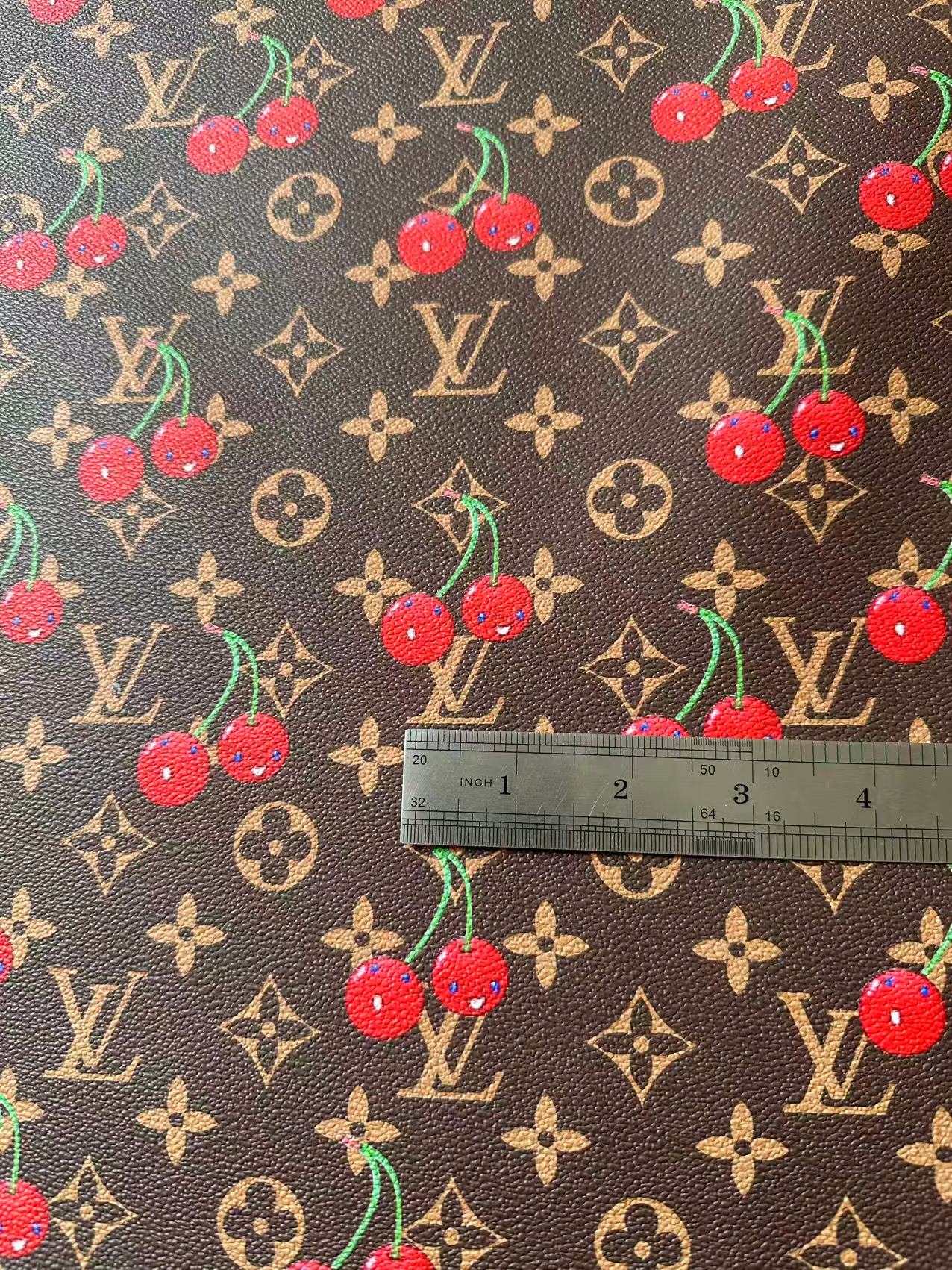 Fashion Cherry With LV Leather Fabric For Handmade shoes,Upholstery Handicraft Goods By Yard