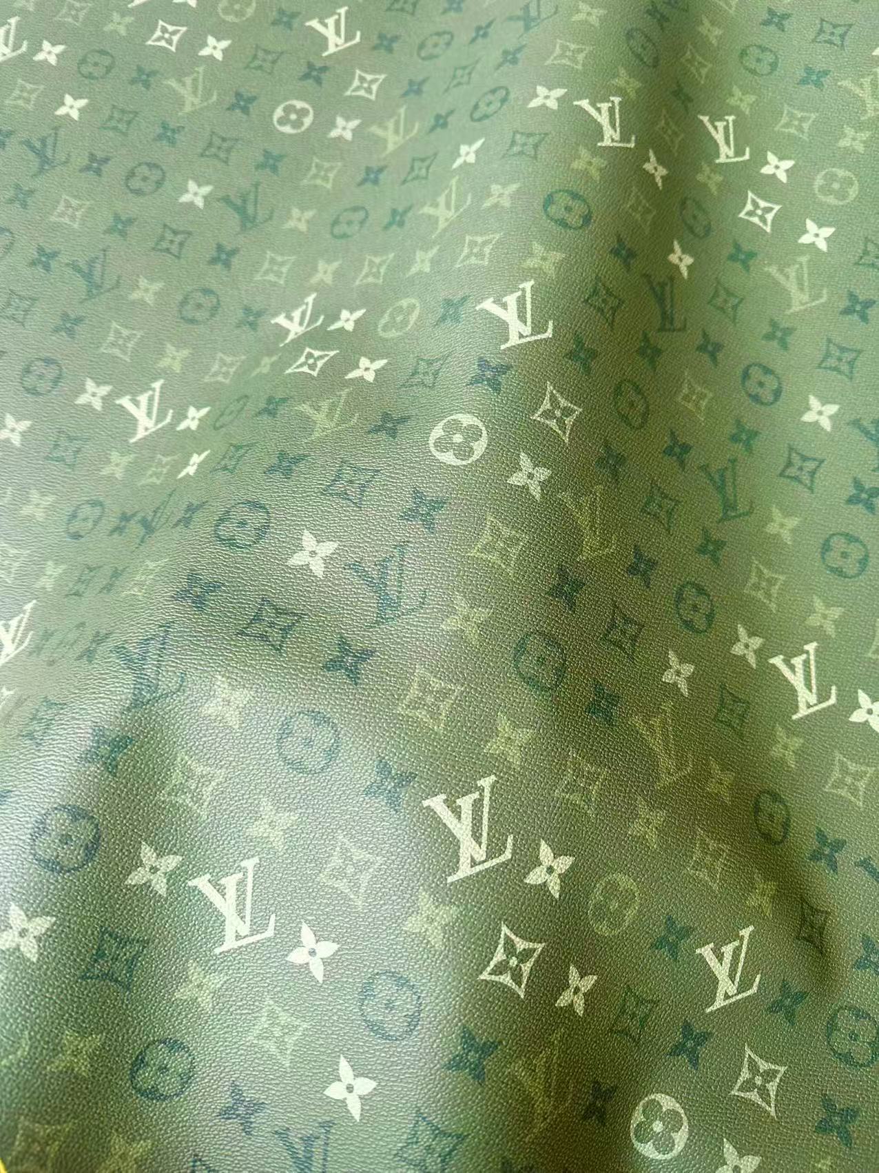 Craft Avocado Green Gradient LV Leather Fabric For Handmade Sneaker,Upholstery Handicraft Goods By Yard