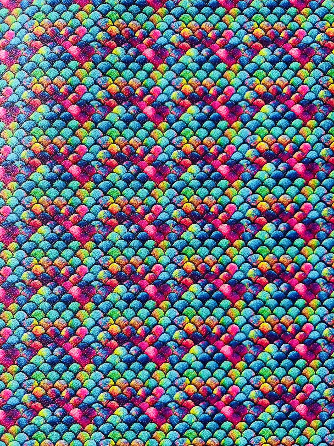 Fashion Colorful Fish Scales Design Leather Fabric For Handmade Handicraft Goods By Yard