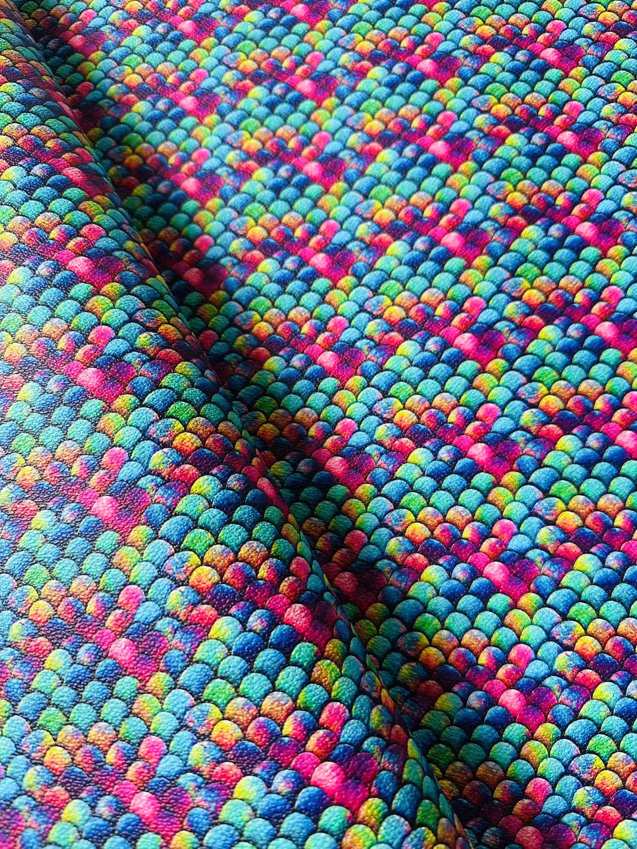 Fashion Colorful Fish Scales Design Leather Fabric For Handmade Handicraft Goods By Yard