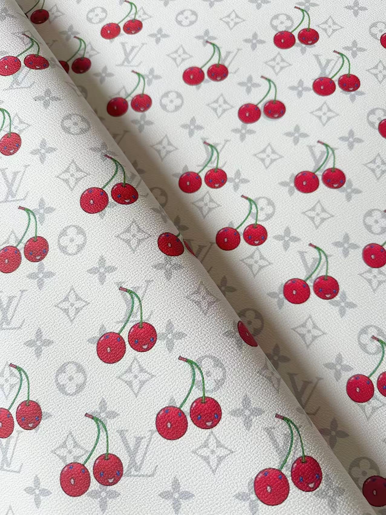New White Cherry With LV Leather Fabric For Handmade shoes,Upholstery Handicraft Goods By Yard
