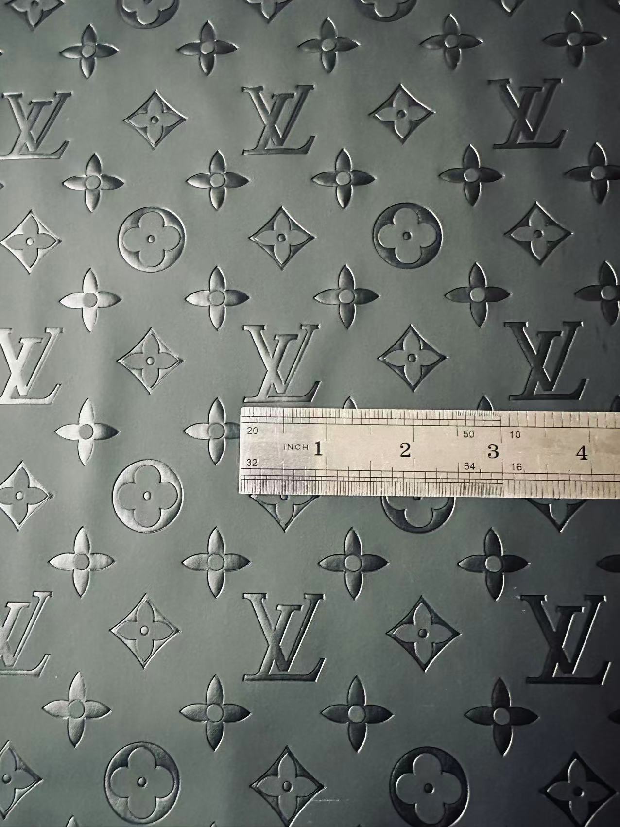 Fashion Smooth Design Black LV Embossed Leather Fabric For Handmade Sneaker,Upholstery,Bag Goods By Yard