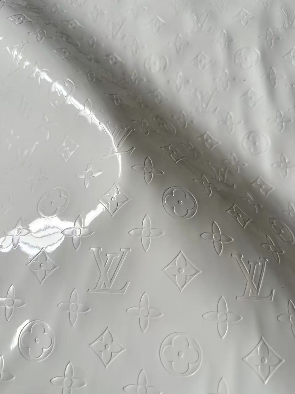 Bright White Embossed LV Lacquer Leather For Handmade shoes,bags ,furniture customized By Yards