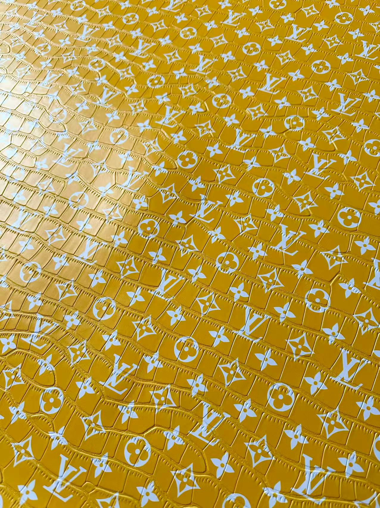 Craft LV Crocodile Texture Alligator Leather Fabric For Handmade Sneaker, Bag Upholstery Goods By Yard (Yellow)