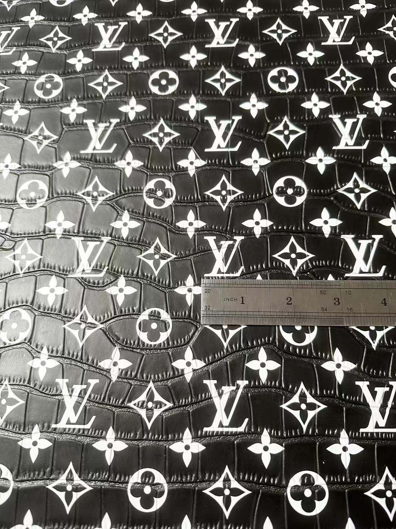 Craft LV Crocodile Texture Alligator Leather Fabric For Handmade Sneaker, Bag Upholstery Goods By Yard (Black)