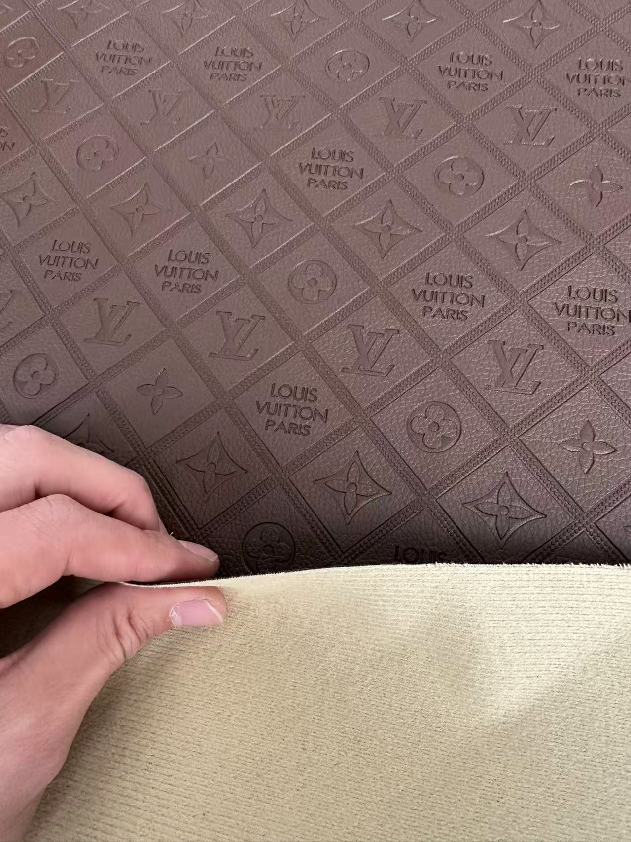 Craft Brown Chocolate LV Embossed Leather For Handmade Bag ,Shoes,Car Seat Goods By Yard