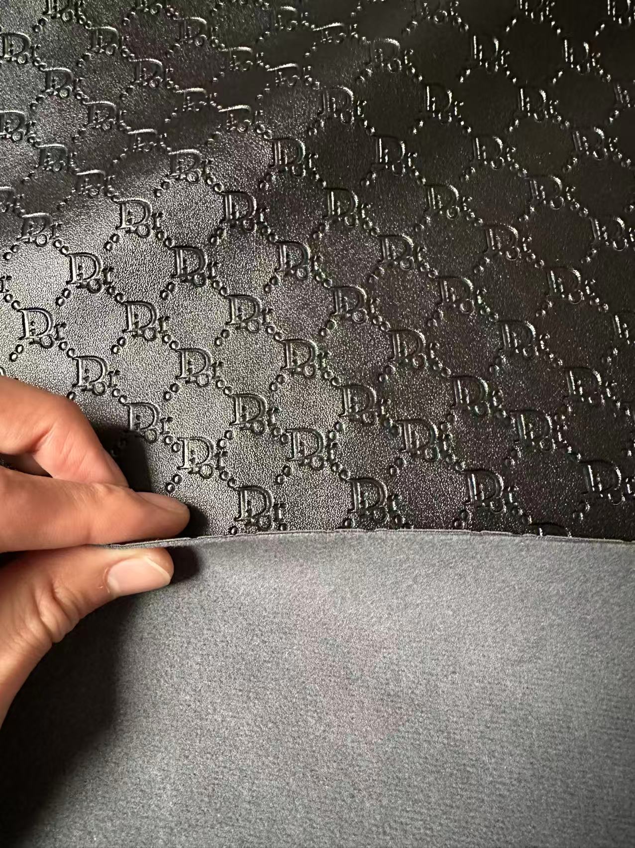 Craft Black Dior Embossed Leather Fabric For Handmade Sneaker,Car Upholstery Goods By Yard