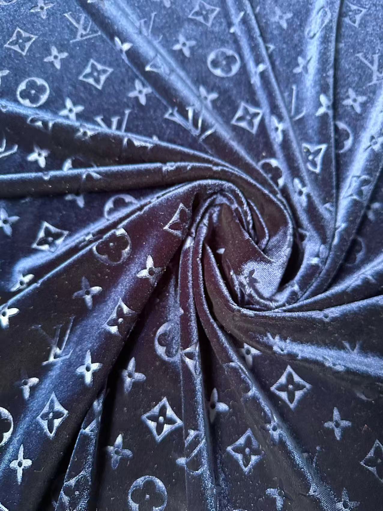 Popular Luxury LV Knitting Velvet Fabric For Handmade Sneaker,Car Upholstery and Apparel By Yard(Navy Blue)