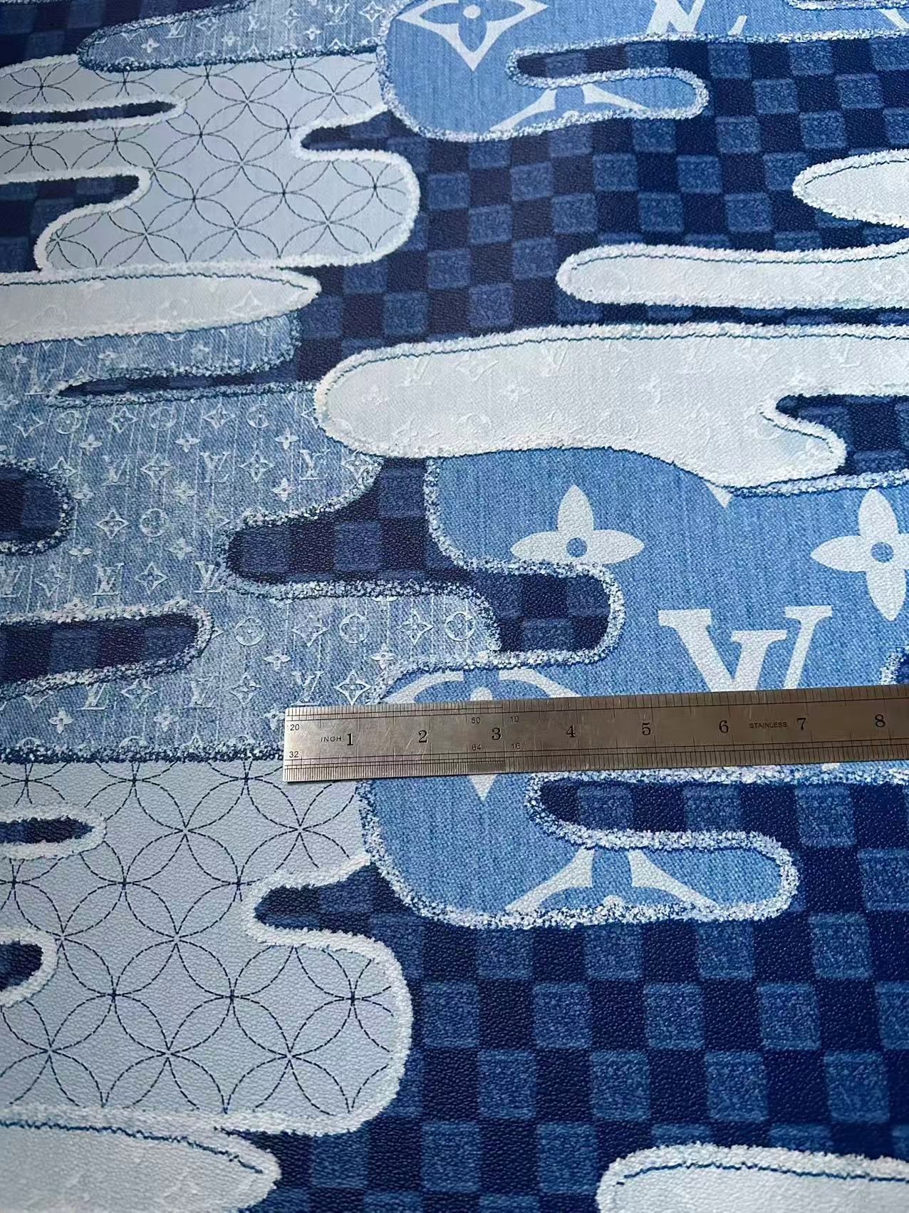 New Craft LV Denim Splicing Leather Fabric For Handmade Sneaker, DIY Handmade Goods By Yard