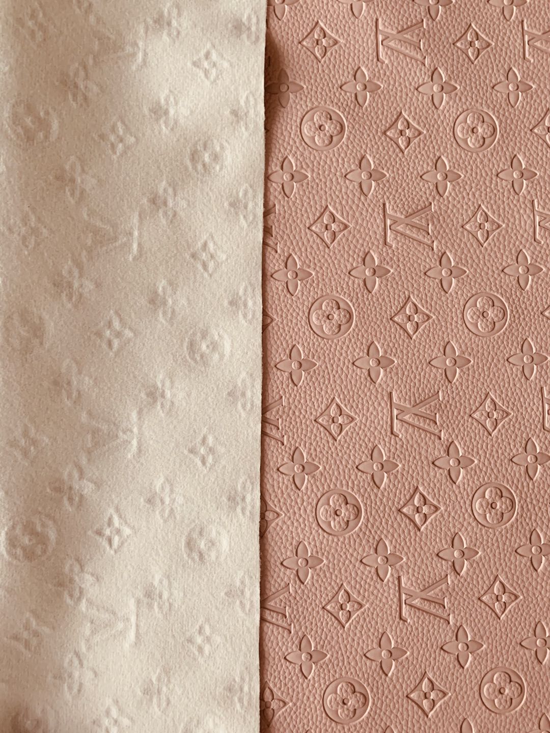 Fashion Embossed LV Crafting Leather Fabric For Handmade Bags ,shoes and DIY Handicrafts By Yards (Pink)