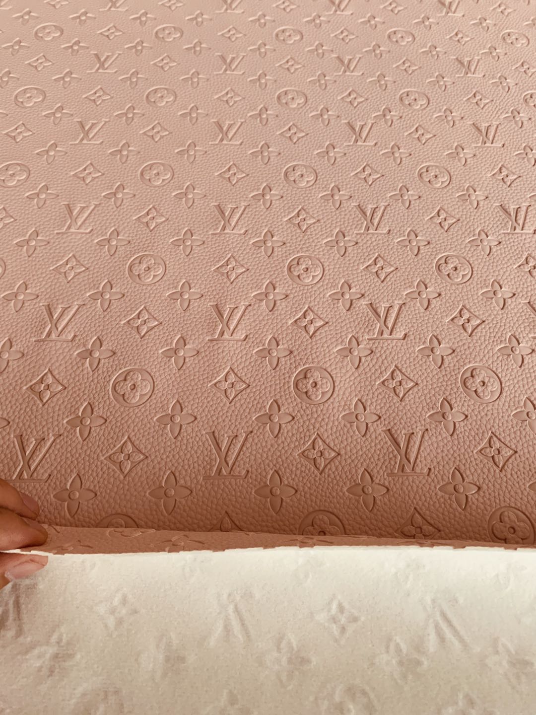 Fashion Embossed LV Crafting Leather Fabric For Handmade Bags ,shoes and DIY Handicrafts By Yards (Pink)