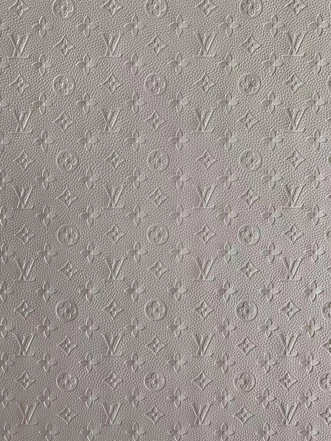 Fashion Embossed LV Crafting Leather Fabric For Handmade Bags ,Shoes and DIY Handicrafts By Yards (White)