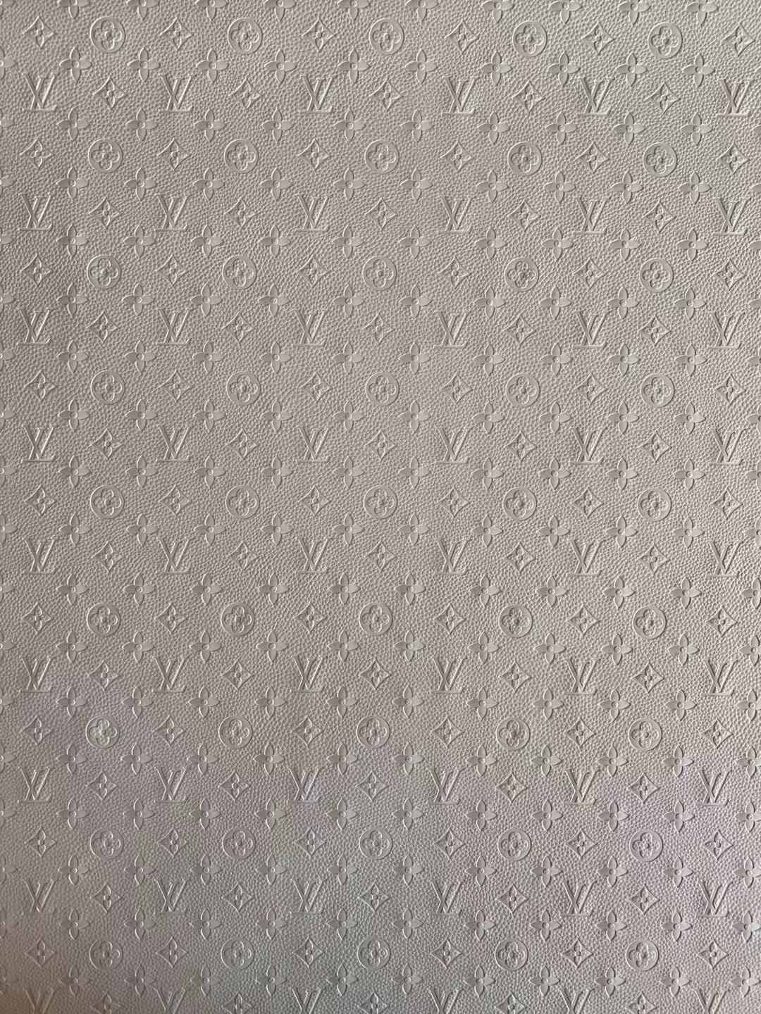 Fashion Embossed LV Crafting Leather Fabric For Handmade Bags ,Shoes and DIY Handicrafts By Yards (White)