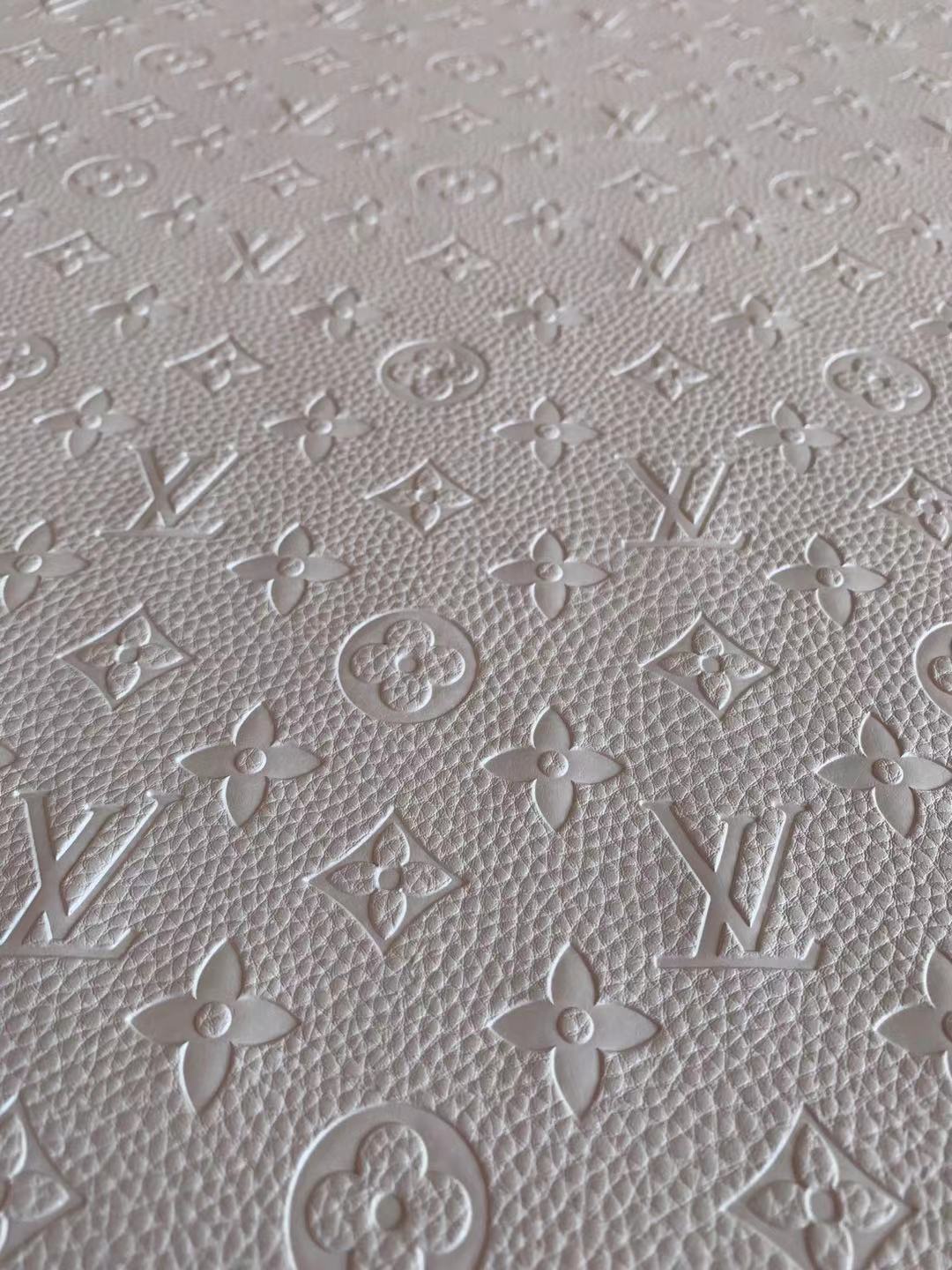 Fashion Embossed LV Crafting Leather Fabric For Handmade Bags ,Shoes and DIY Handicrafts By Yards (White)