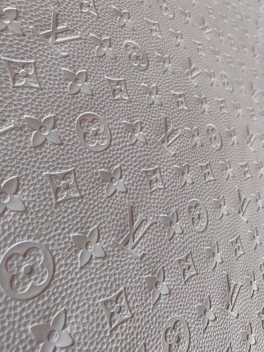 Fashion Embossed LV Crafting Leather Fabric For Handmade Bags ,Shoes and DIY Handicrafts By Yards (White)