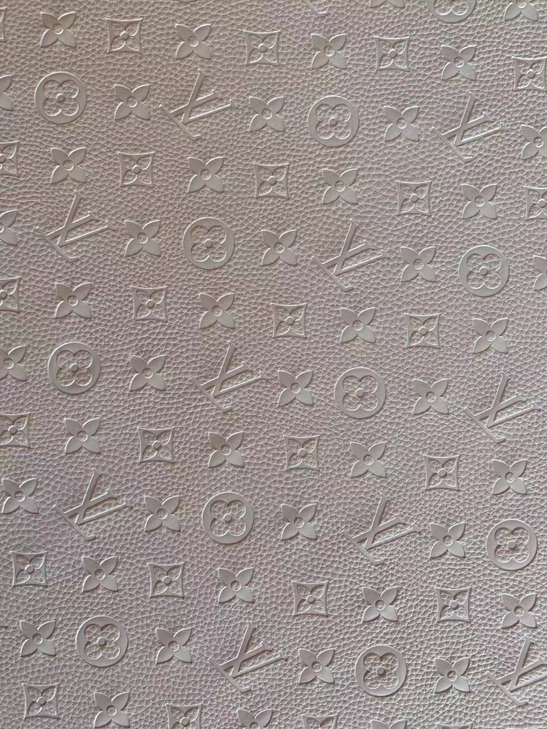 Fashion Embossed LV Crafting Leather Fabric For Handmade Bags ,Shoes and DIY Handicrafts By Yards (White)