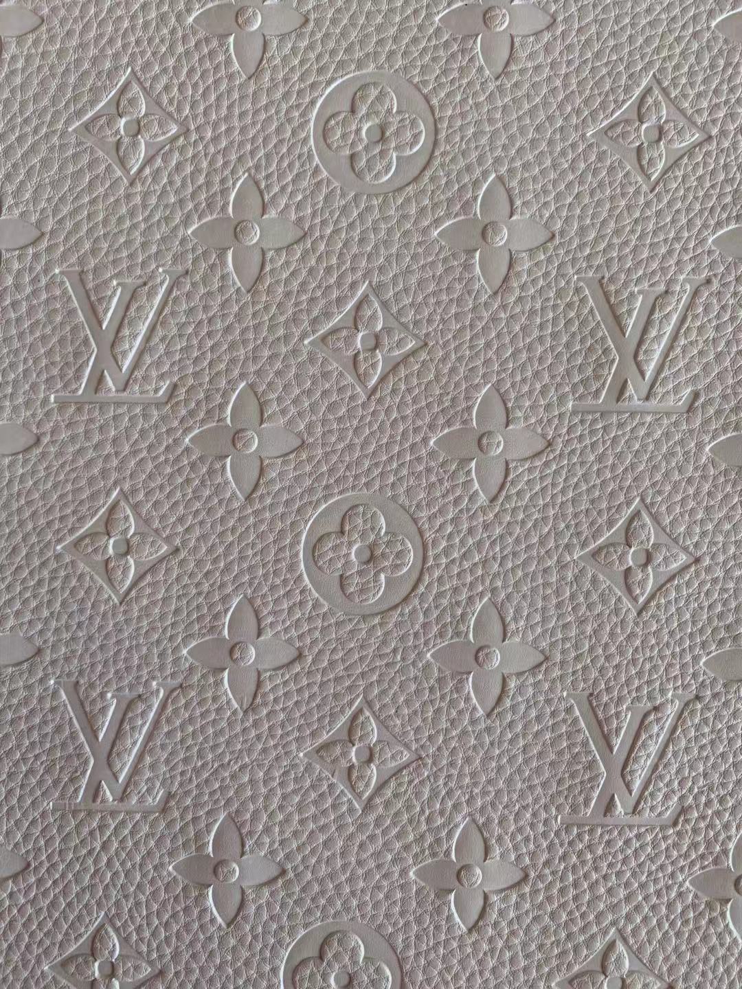 Fashion Embossed LV Crafting Leather Fabric For Handmade Bags ,Shoes and DIY Handicrafts By Yards (White)