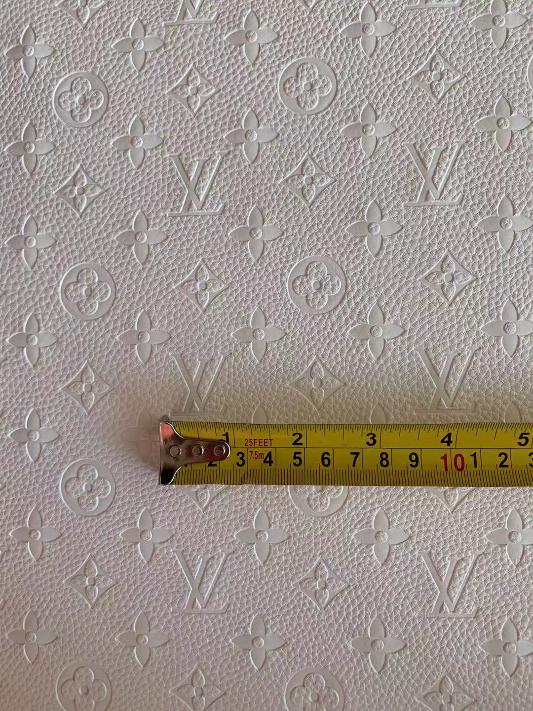 Fashion Embossed LV Crafting Leather Fabric For Handmade Bags ,Shoes and DIY Handicrafts By Yards (White)