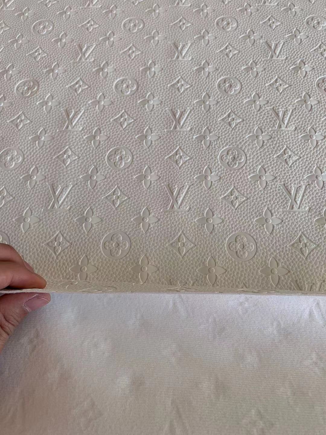Fashion Embossed LV Crafting Leather Fabric For Handmade Bags ,Shoes and DIY Handicrafts By Yards (White)