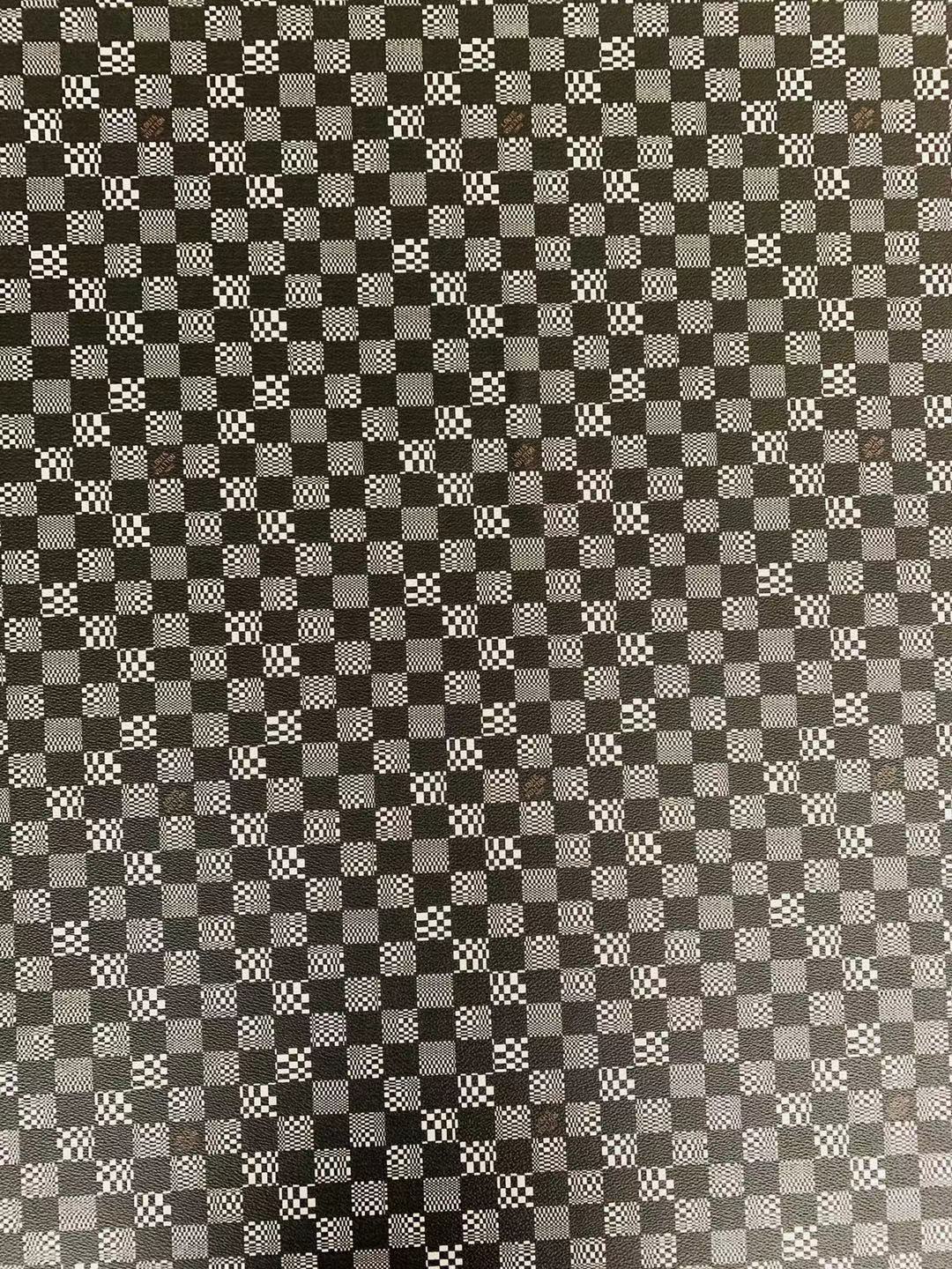 Classic Louis Vuitton Grid Leather Case Fabric,Handmade Bag Leather,Hand-made Shoes Leather Grid Leather Cup Mat Leather(Black X white)