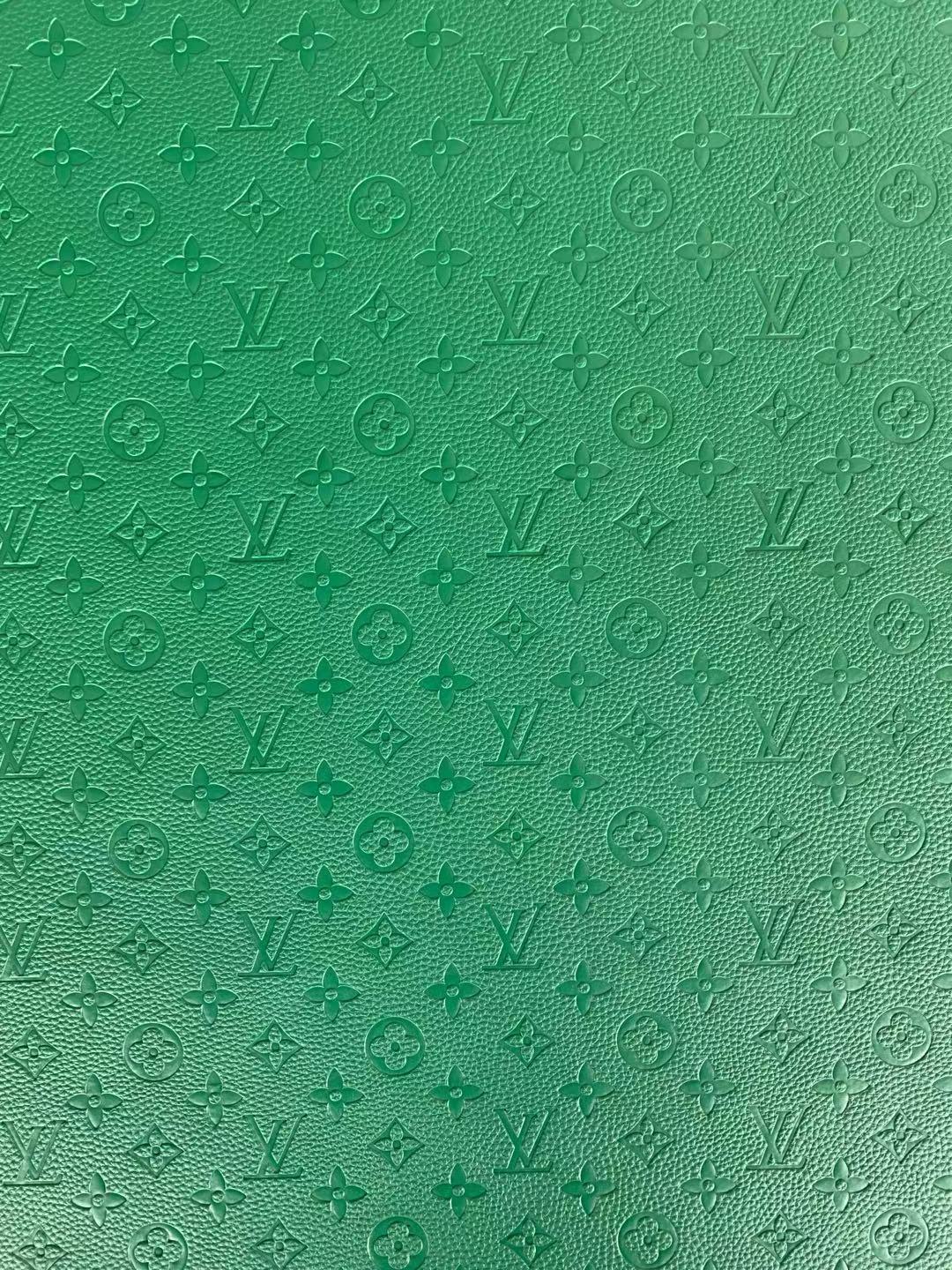 Fashion Embossed LV Crafting Leather Fabric For Handmade Bags and Shoes , Handicrafts By Yards (Green)