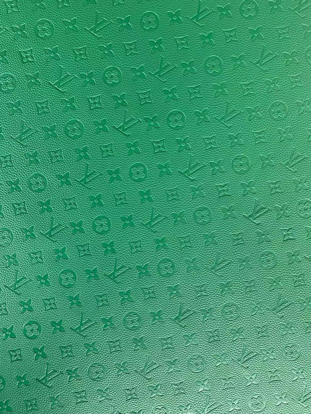 Fashion Embossed LV Crafting Leather Fabric For Handmade Bags and Shoes , Handicrafts By Yards (Green)