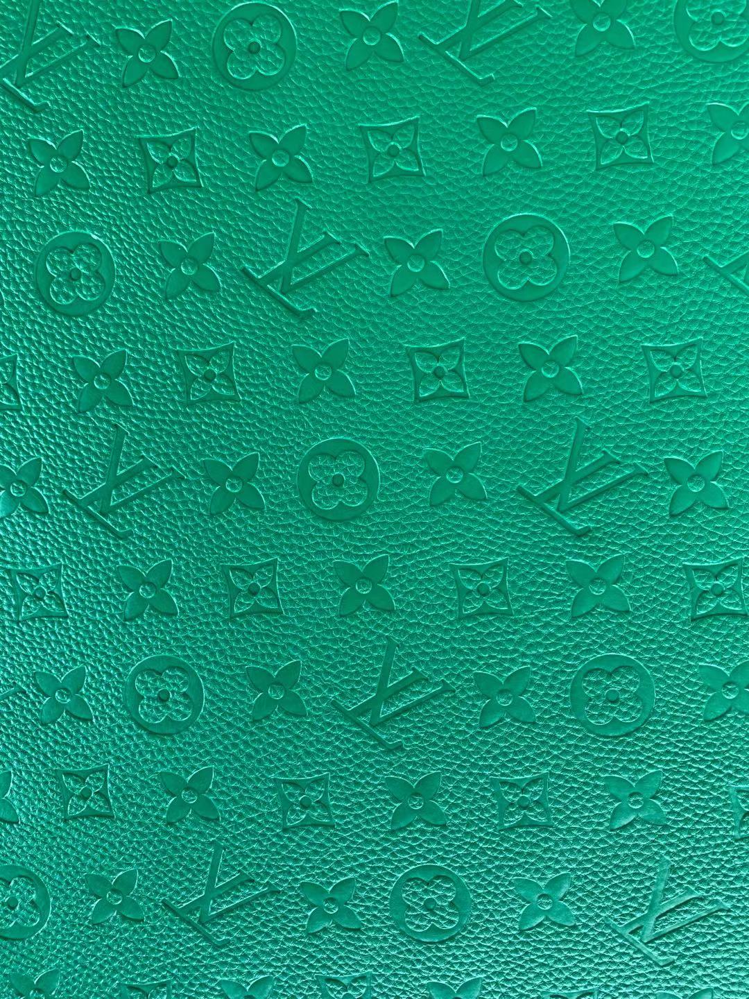 Fashion Embossed LV Crafting Leather Fabric For Handmade Bags and Shoes , Handicrafts By Yards (Green)