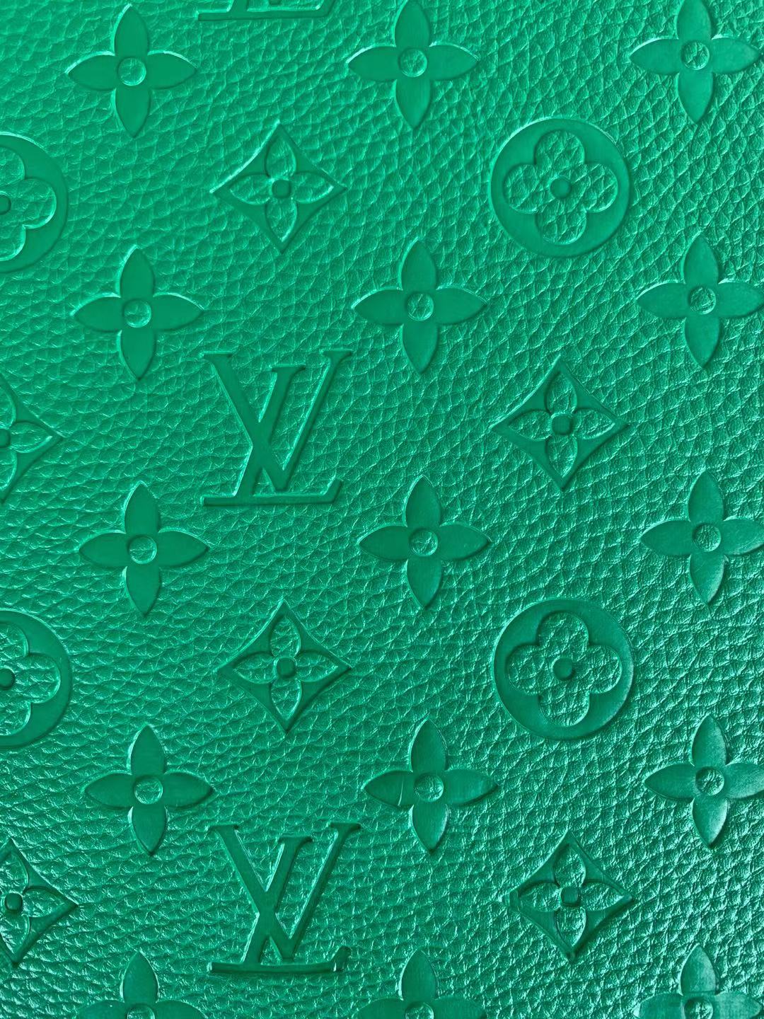 Fashion Embossed LV Crafting Leather Fabric For Handmade Bags and Shoes , Handicrafts By Yards (Green)