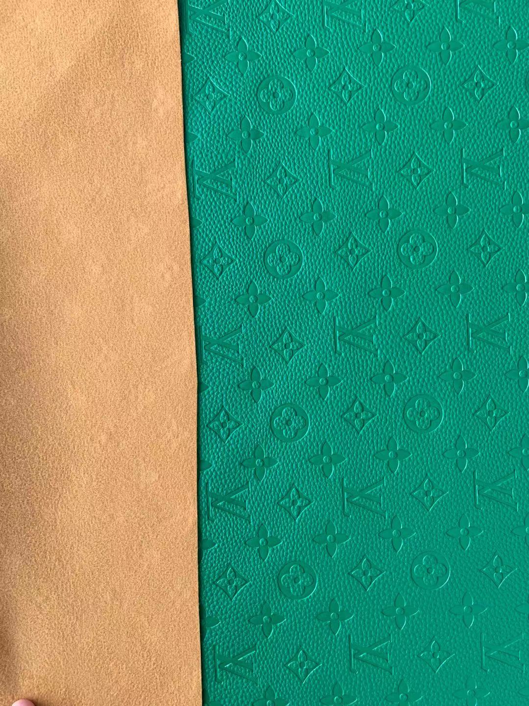Fashion Embossed LV Crafting Leather Fabric For Handmade Bags and Shoes , Handicrafts By Yards (Green)