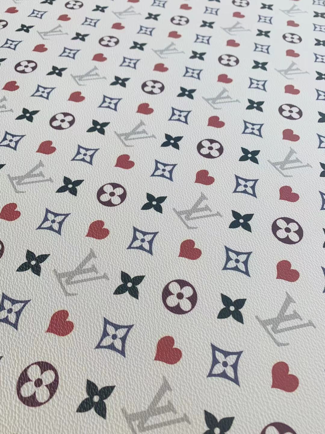 Classic Love LV Leather Case Fabric,Handmade Bag Fabric,Hand-made Shoes Leather Fabric By Yard (White)