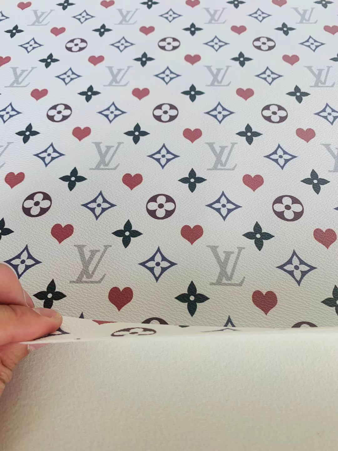 Classic Love LV Leather Case Fabric,Handmade Bag Fabric,Hand-made Shoes Leather Fabric By Yard (White)