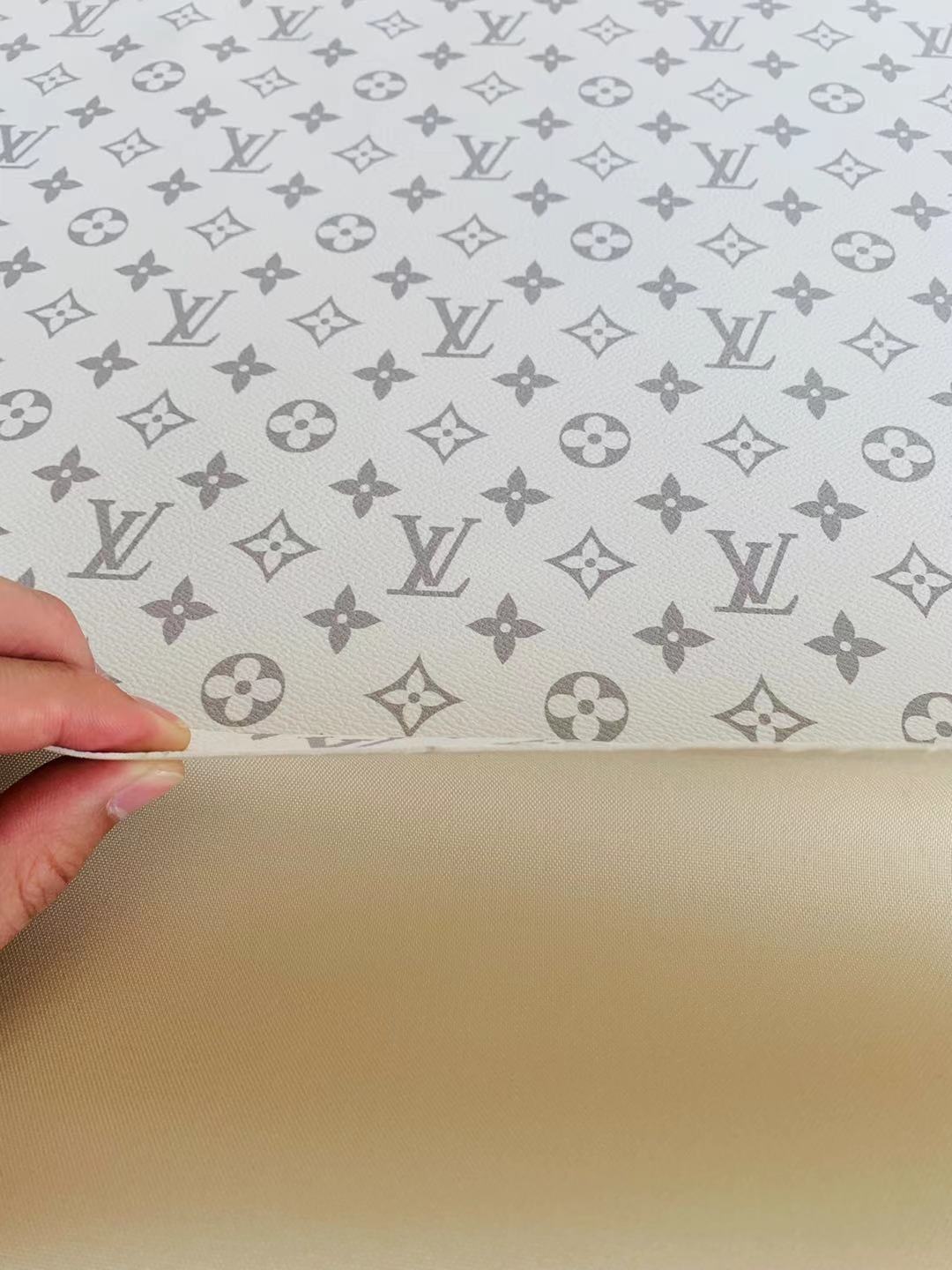 Classic LV vinyl crafting leather fabric For Handmade Shoes,Furniture ,Bike ,Bag and DIY Handicrafts By Yard (White)