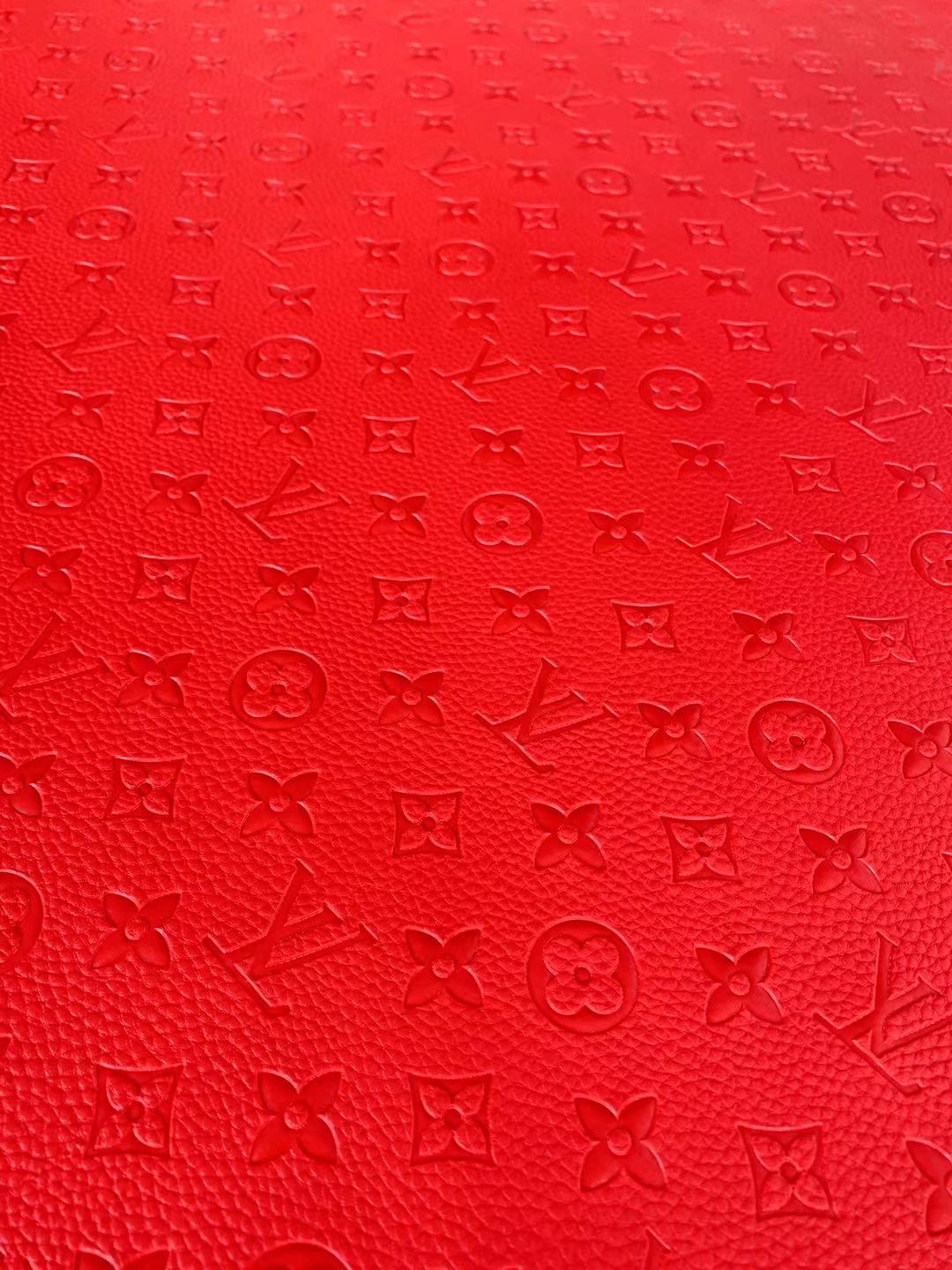 Fashion Embossed LV Crafting Leather Fabric For Handmade Bag ,Shoe and DIY Handicrafts By Yards (Red)