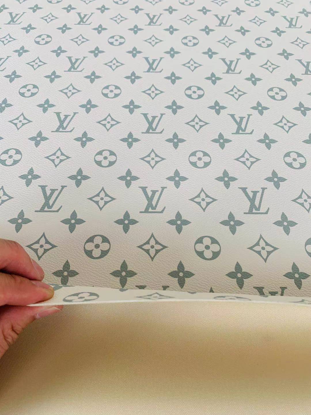 Classic LV vinyl crafting leather fabric For Handmade Shoes,Furniture ,Bike ,Bag and DIY Handicrafts By Yard (Dark black With green)