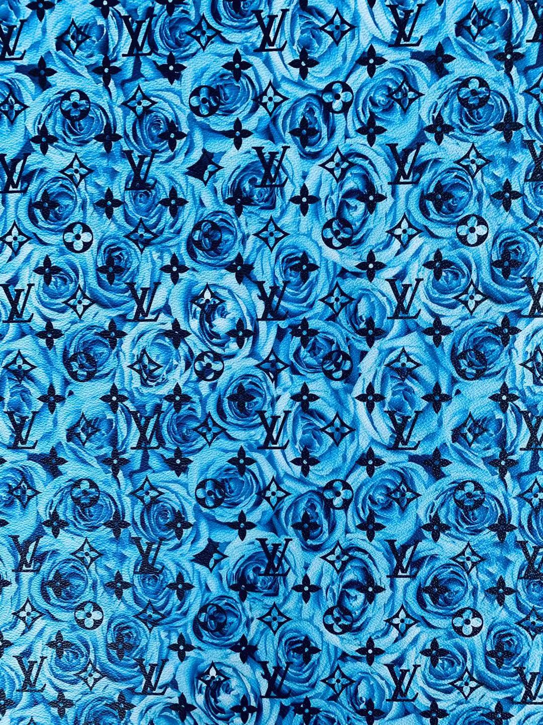 Classic LV Blue Rose Leather Case Fabric,Handmade Bag Fabric,Hand-made Shoes Fabric By Yard (Blue Rose)