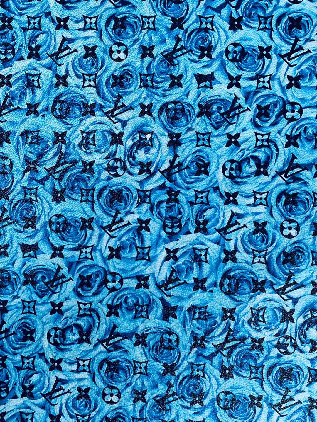 Classic LV Blue Rose Leather Case Fabric,Handmade Bag Fabric,Hand-made Shoes Fabric By Yard (Blue Rose)