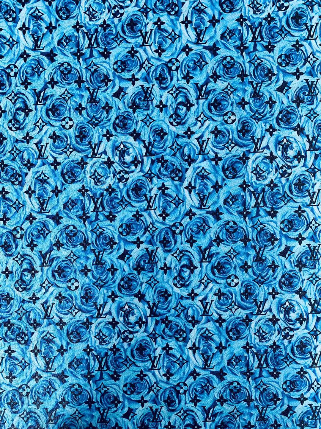 Classic LV Blue Rose Leather Case Fabric,Handmade Bag Fabric,Hand-made Shoes Fabric By Yard (Blue Rose)