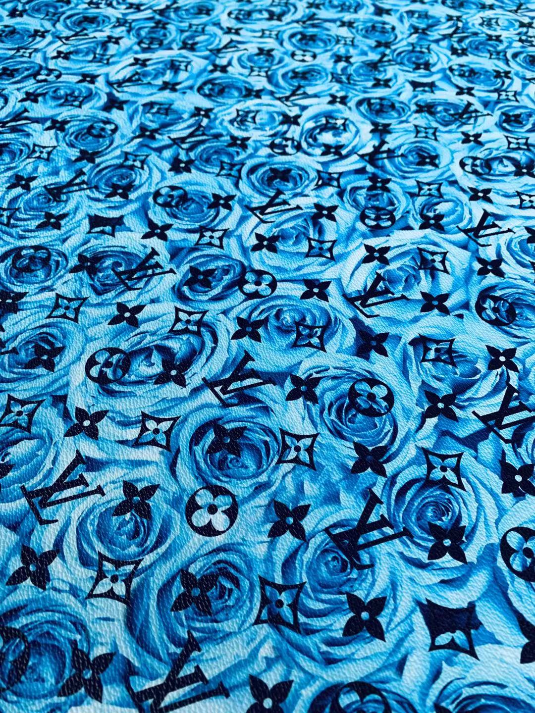 Classic LV Blue Rose Leather Case Fabric,Handmade Bag Fabric,Hand-made Shoes Fabric By Yard (Blue Rose)