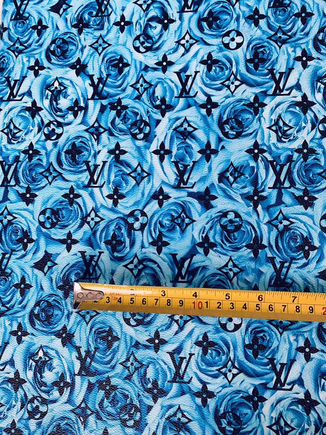 Classic LV Blue Rose Leather Case Fabric,Handmade Bag Fabric,Hand-made Shoes Fabric By Yard (Blue Rose)